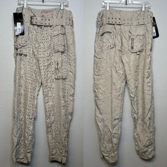 Pete And Greta by Johnny Was Pants Womens Size 12 Tan Cargo Pockets Utility NEW